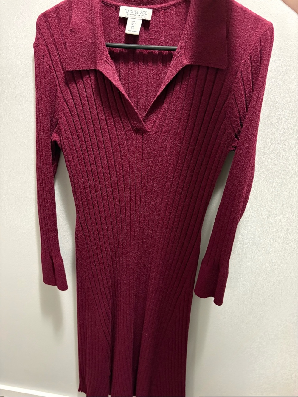 Rachel Zoe Ribbed Knit Long Sleeve Dress in Wine Red - Large